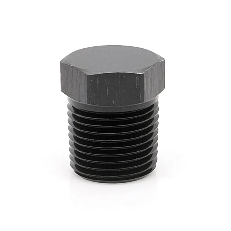 1/8" Male NPT Hex Plug, 6061 Aluminum, Black Hard Anodized