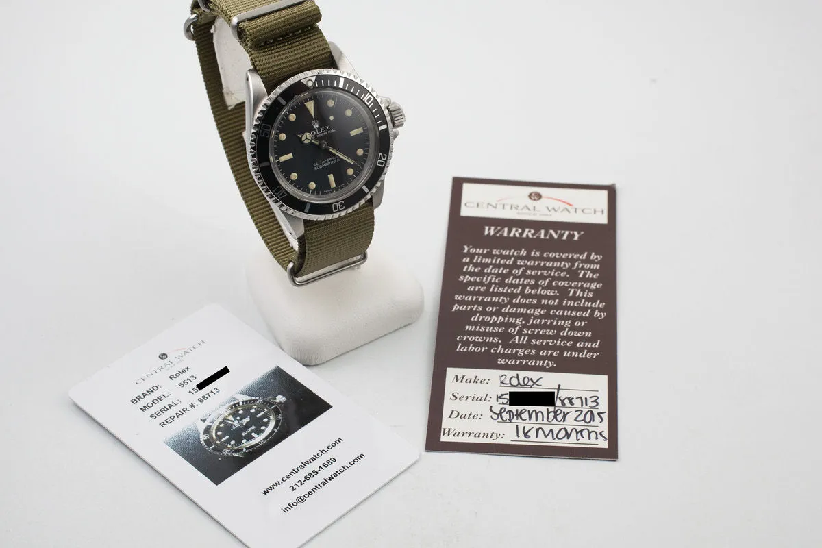 1966 Rolex Submariner 5513 with Meters First Dial and Service Papers