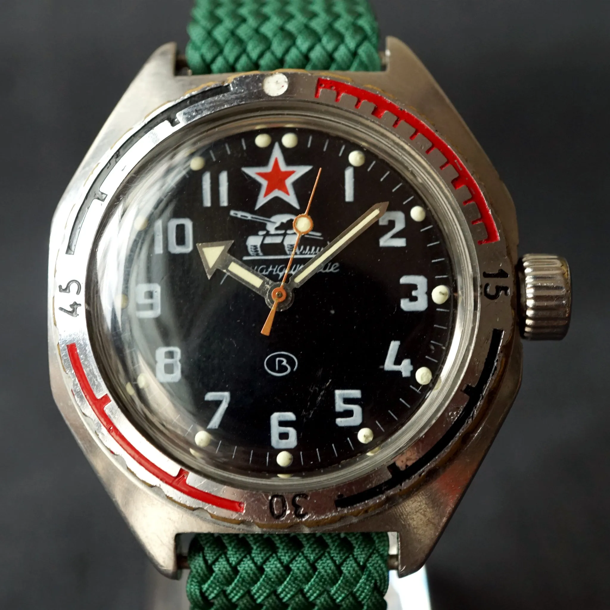 1980s USSR VOSTOK AMPHIBIAN NO-DATE TANK MILITARY WATCH