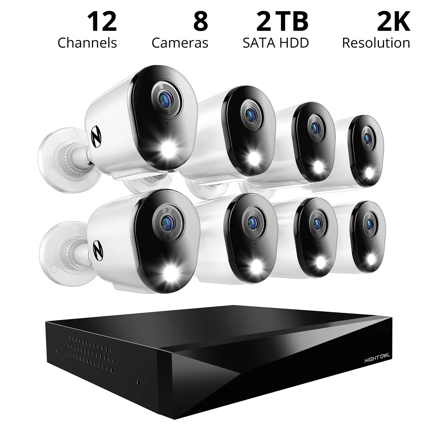 2-Way Audio 12 Channel DVR Security System with 2TB Hard Drive and 8 Wired 2K Deterrence Cameras