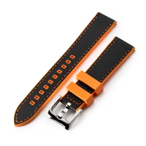 20mm Black / Orange Quick Release Leather-FKM Rubber Sports Watch Strap