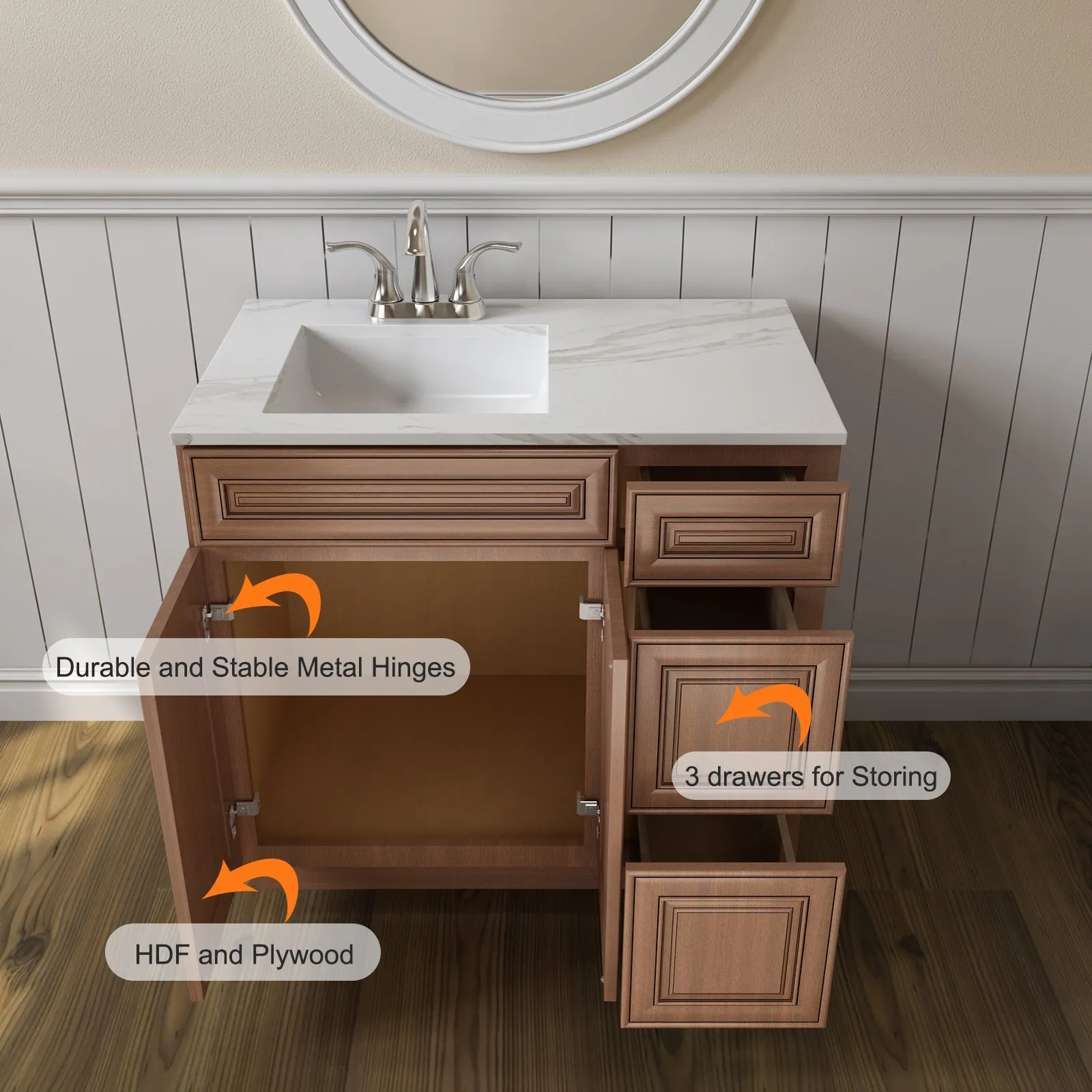 21"Dx36"Wx34-1/2"H Birch Solid Wood Bath Vanity Cabinet without Top V3621DR