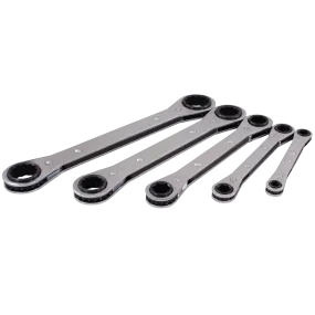 5 Piece 6 & 12 Point SAE Flat Ratcheting Box End Wrench Set