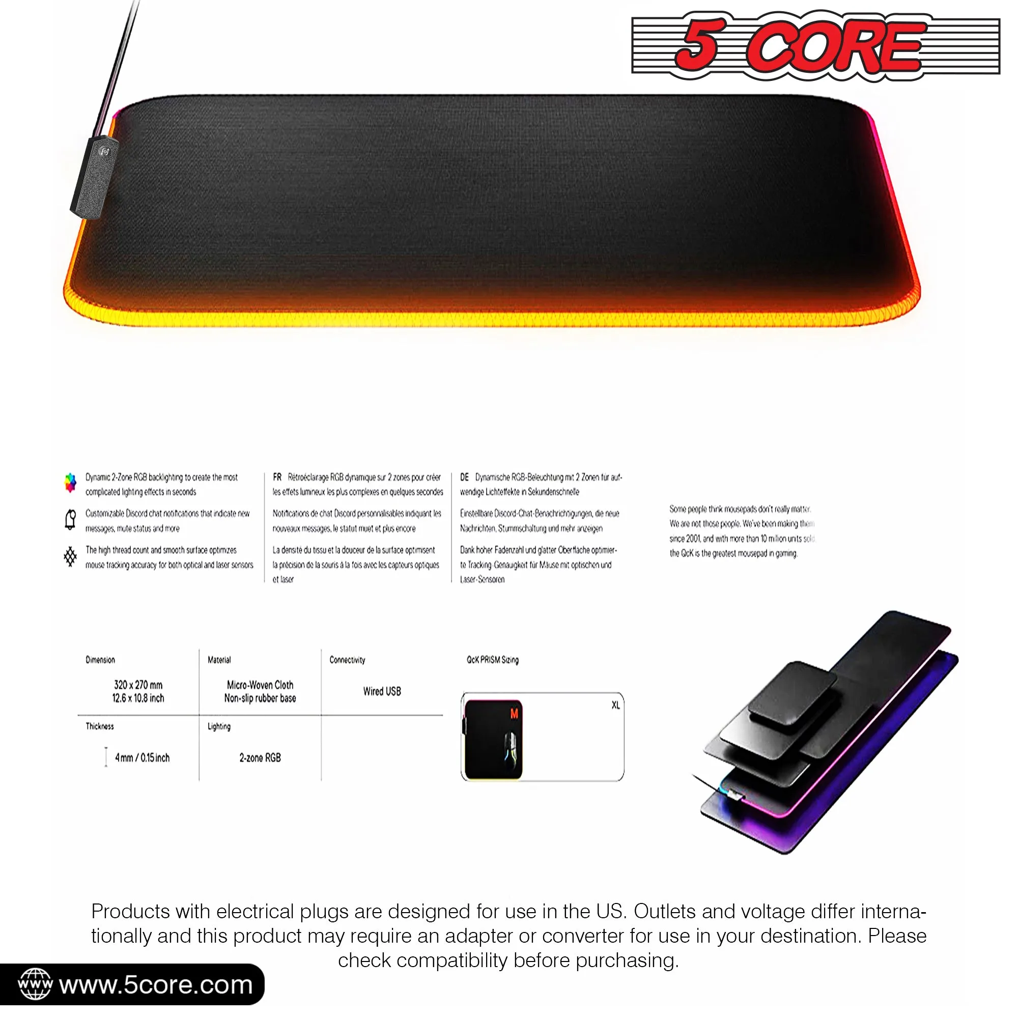 5Core RGB Gaming Mouse Pad 12 Light Modes