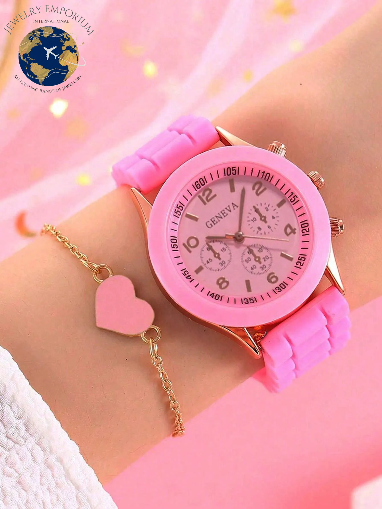 5Pcs Lovely Silica Gel Quartz Girls Watch and Necklace Bracelet Earrings Jewelry Set for Girls Gifts