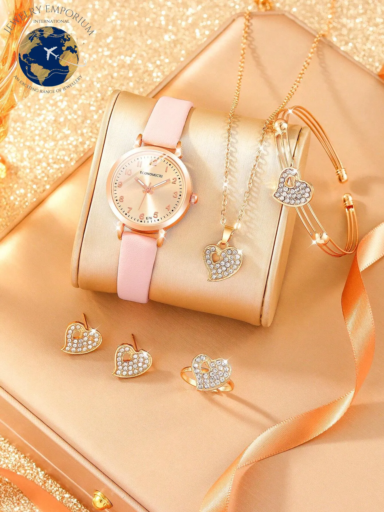 5Pcs Lovely Silica Gel Quartz Girls Watch and Necklace Bracelet Earrings Jewelry Set for Girls Gifts