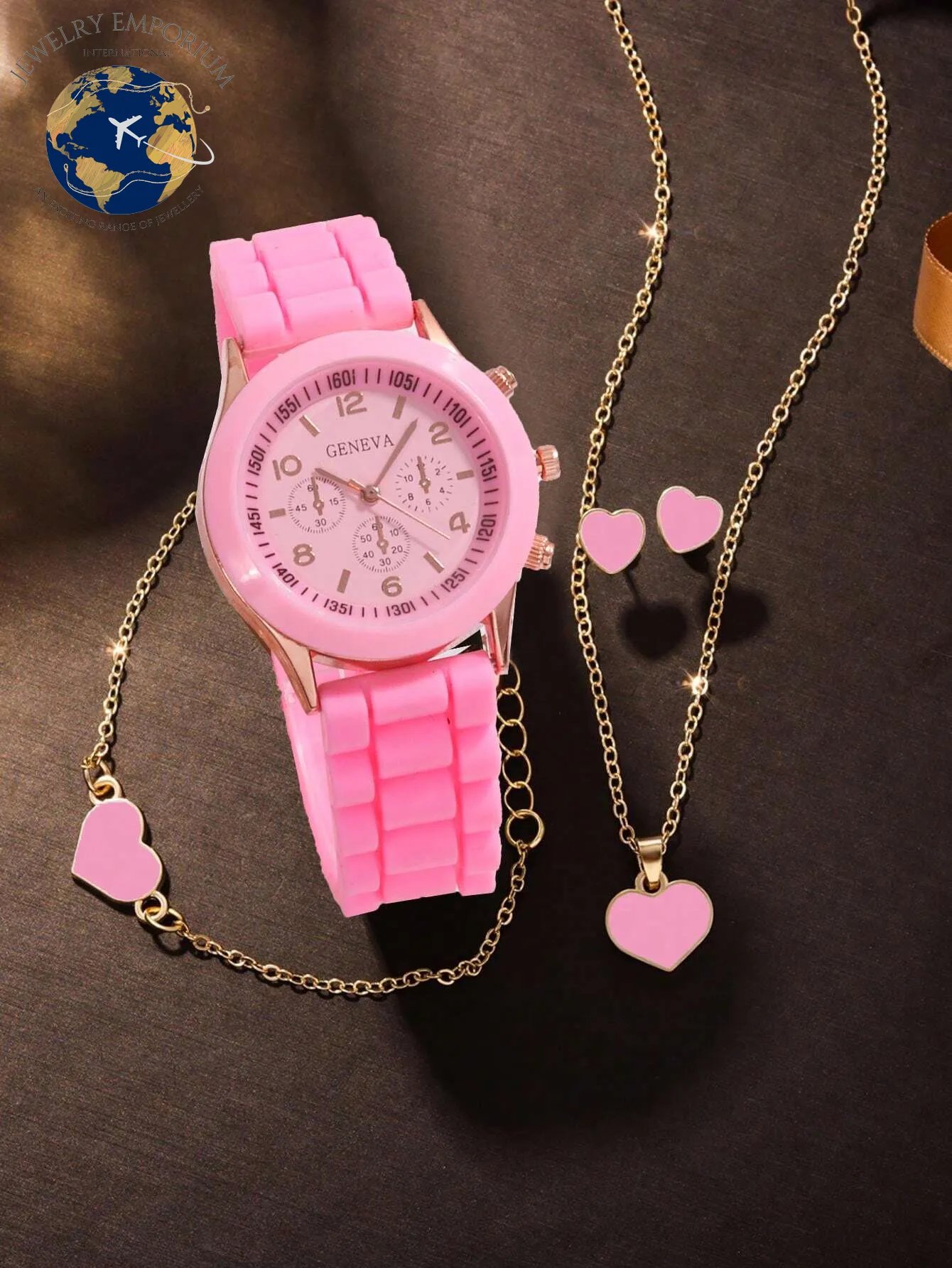 5Pcs Lovely Silica Gel Quartz Girls Watch and Necklace Bracelet Earrings Jewelry Set for Girls Gifts