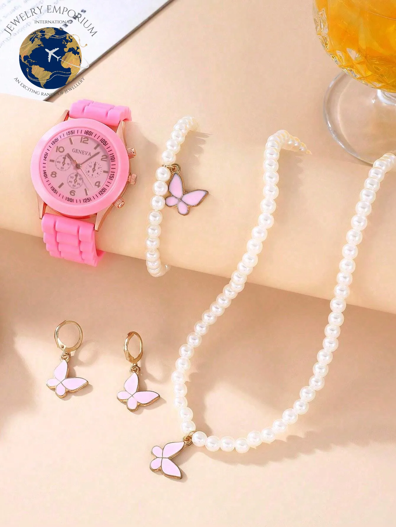 5Pcs Lovely Silica Gel Quartz Girls Watch and Necklace Bracelet Earrings Jewelry Set for Girls Gifts