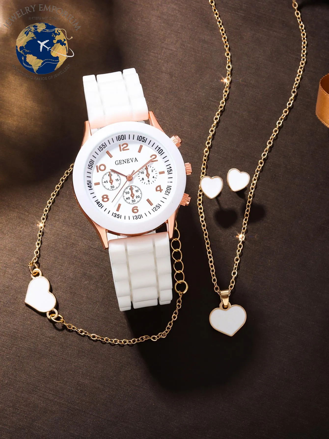 5Pcs Lovely Silica Gel Quartz Girls Watch and Necklace Bracelet Earrings Jewelry Set for Girls Gifts