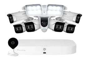 8-Channel NVR Fusion System with Six 4K (8MP) IP Cameras, HD Smart Indoor Wi-Fi Security Camera and Wi-Fi Floodlight Camera