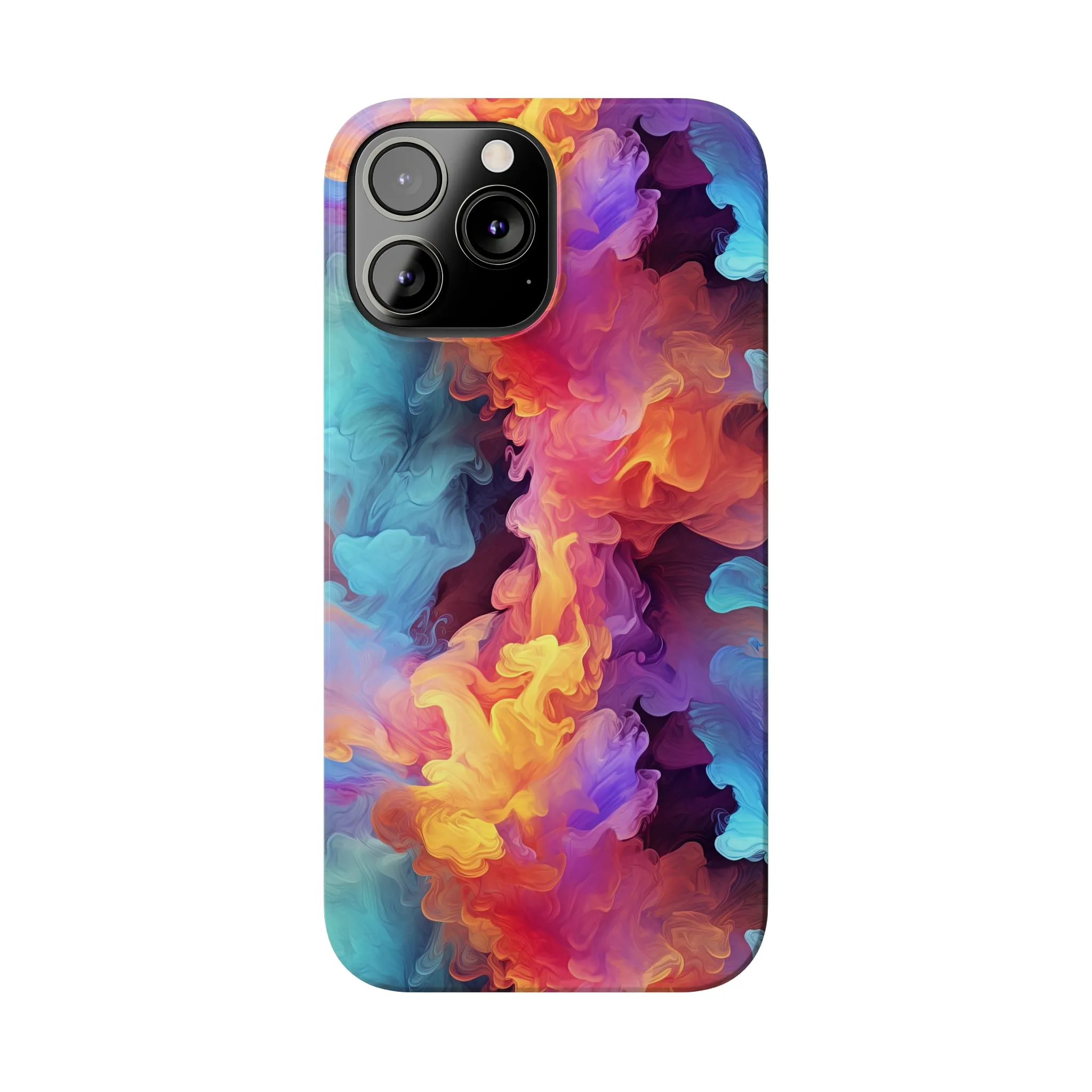 Abstract Blue, Purple, Yellow Smoke Design Sleek Elegance Wireless-Charging Compatible Phone Case Slim Phone Case compatible with over 20 iphone models