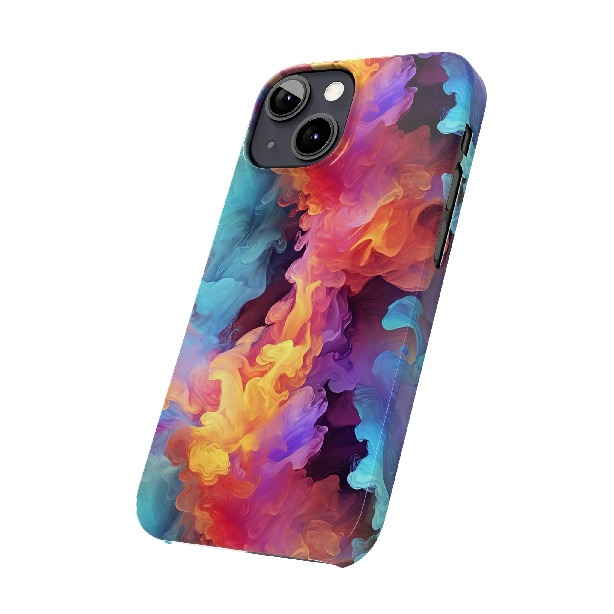 Abstract Blue, Purple, Yellow Smoke Design Sleek Elegance Wireless-Charging Compatible Phone Case Slim Phone Case compatible with over 20 iphone models