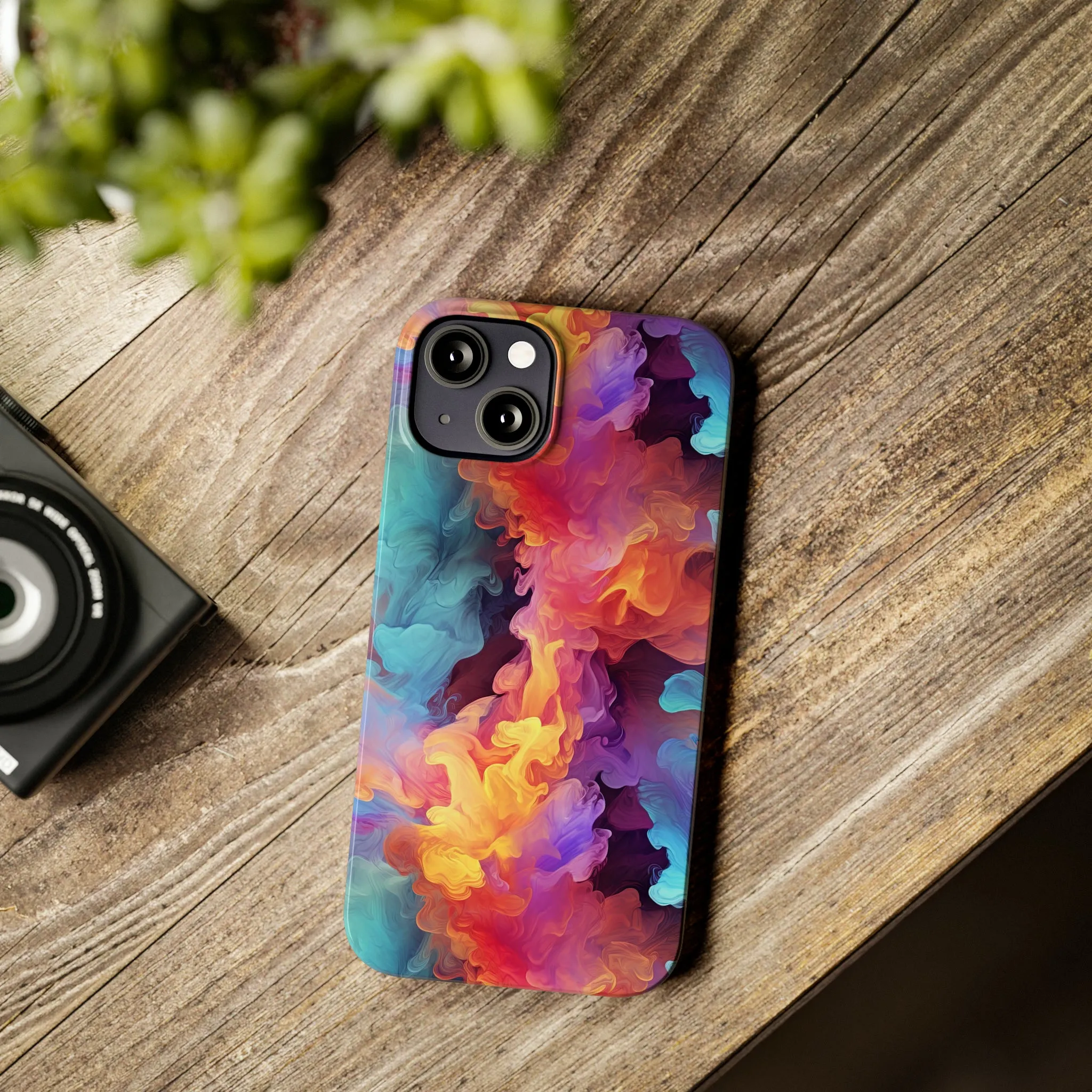 Abstract Blue, Purple, Yellow Smoke Design Sleek Elegance Wireless-Charging Compatible Phone Case Slim Phone Case compatible with over 20 iphone models