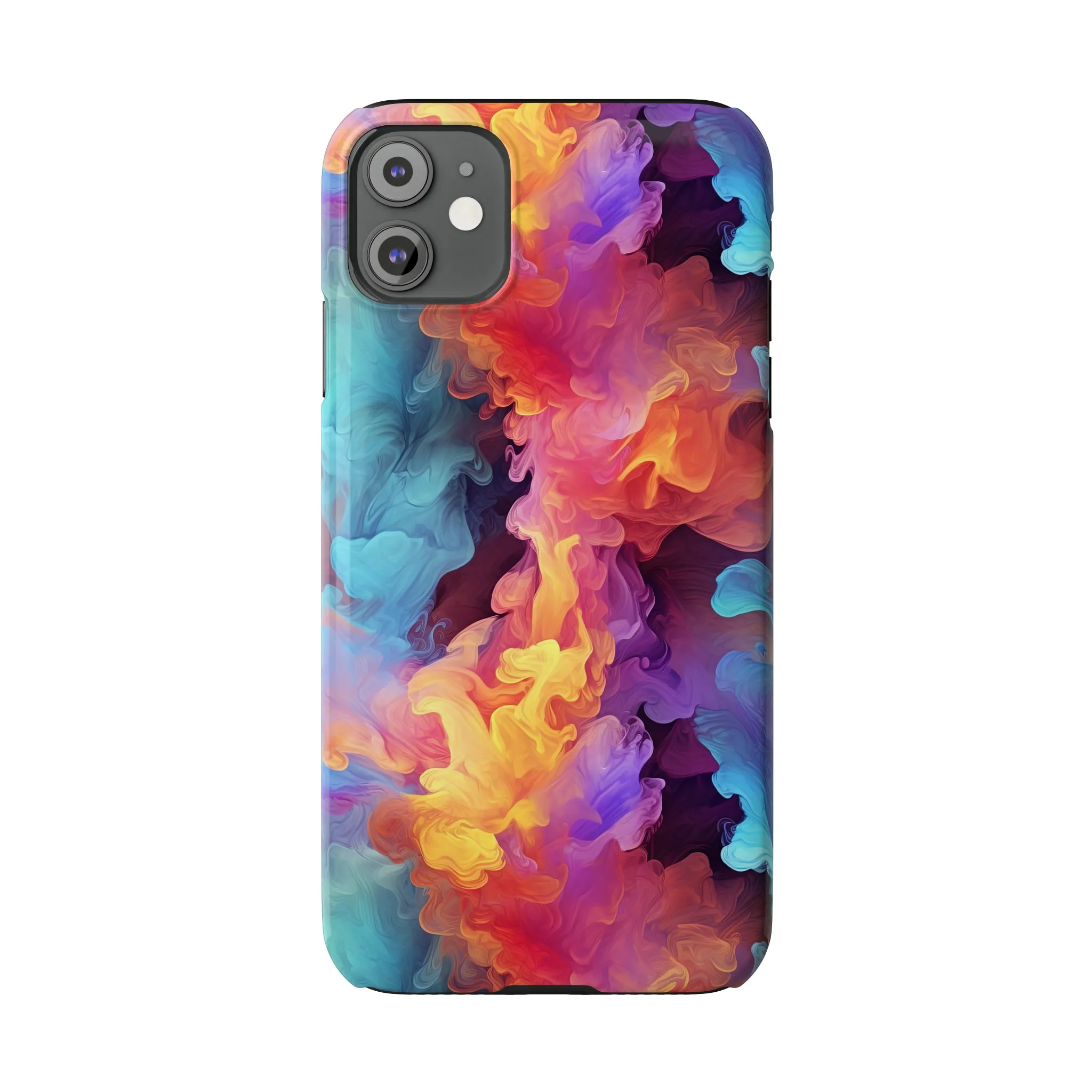 Abstract Blue, Purple, Yellow Smoke Design Sleek Elegance Wireless-Charging Compatible Phone Case Slim Phone Case compatible with over 20 iphone models