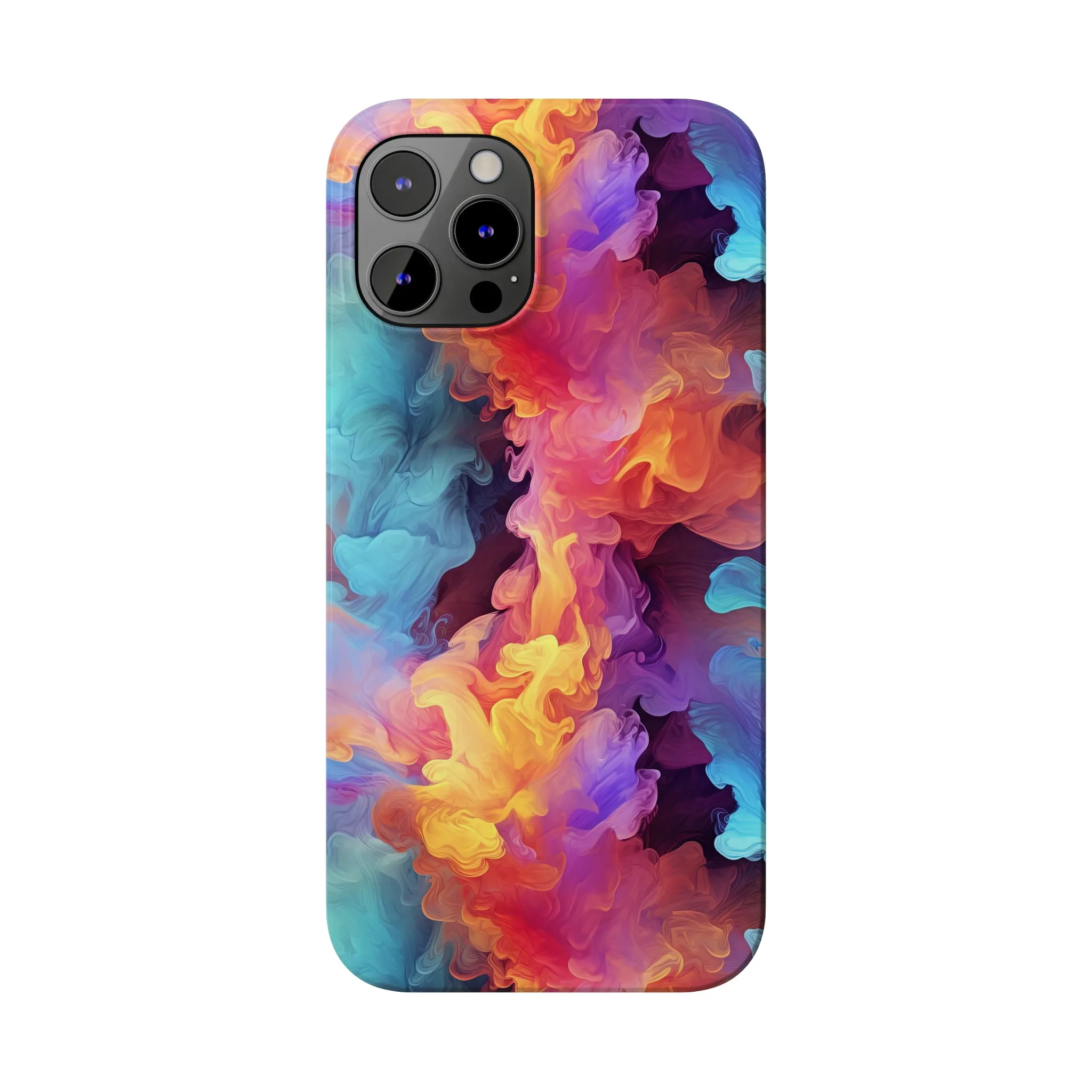 Abstract Blue, Purple, Yellow Smoke Design Sleek Elegance Wireless-Charging Compatible Phone Case Slim Phone Case compatible with over 20 iphone models