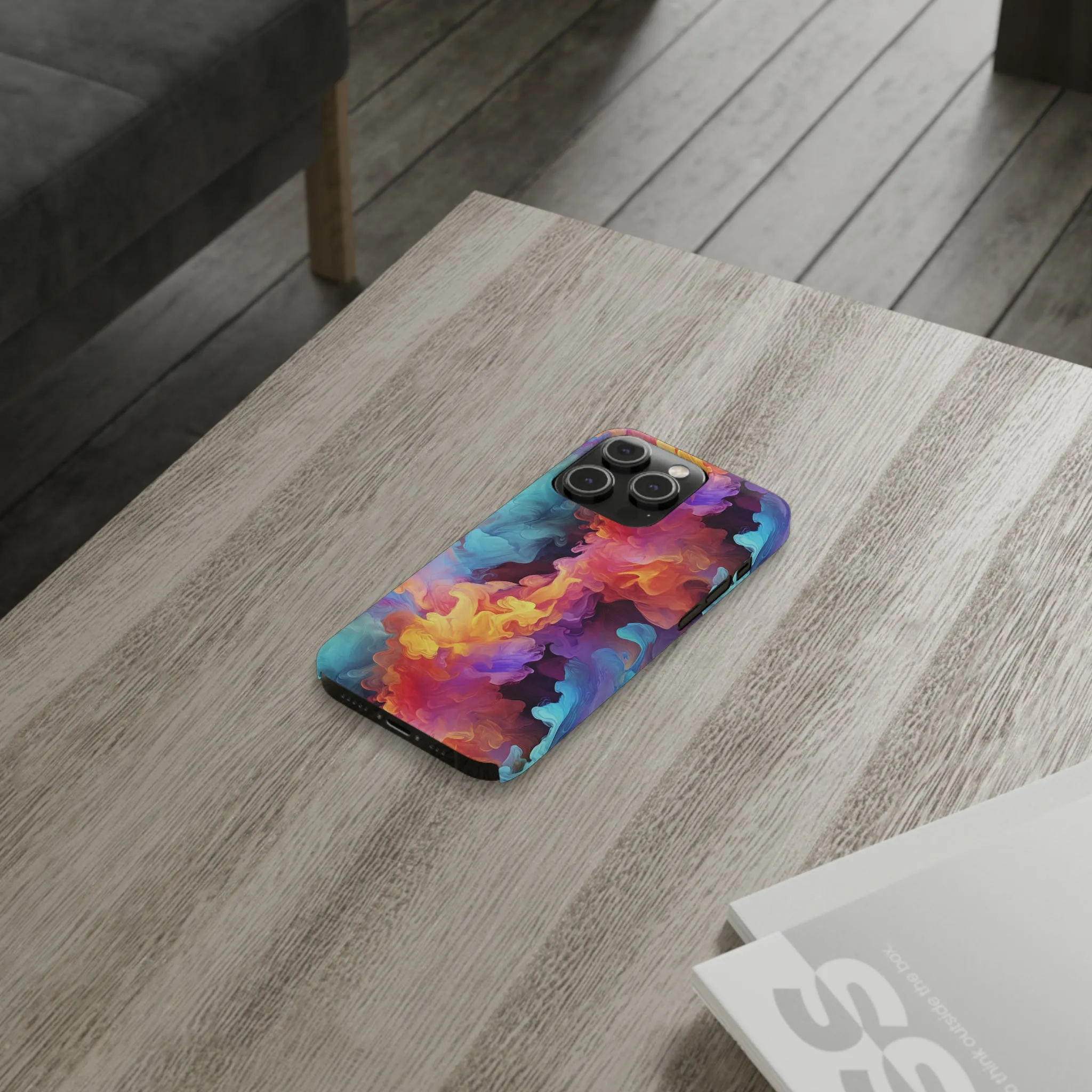 Abstract Blue, Purple, Yellow Smoke Design Sleek Elegance Wireless-Charging Compatible Phone Case Slim Phone Case compatible with over 20 iphone models