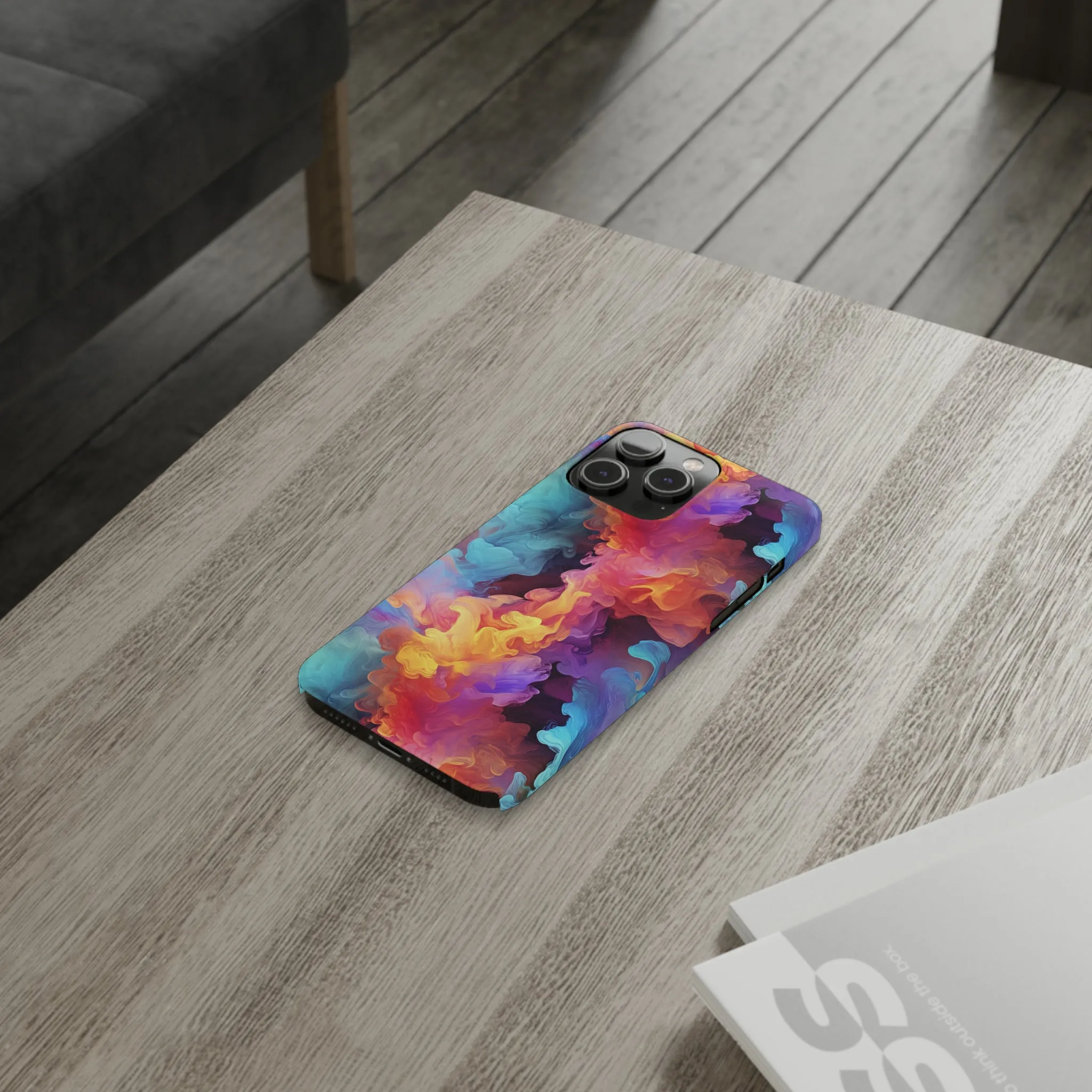 Abstract Blue, Purple, Yellow Smoke Design Sleek Elegance Wireless-Charging Compatible Phone Case Slim Phone Case compatible with over 20 iphone models