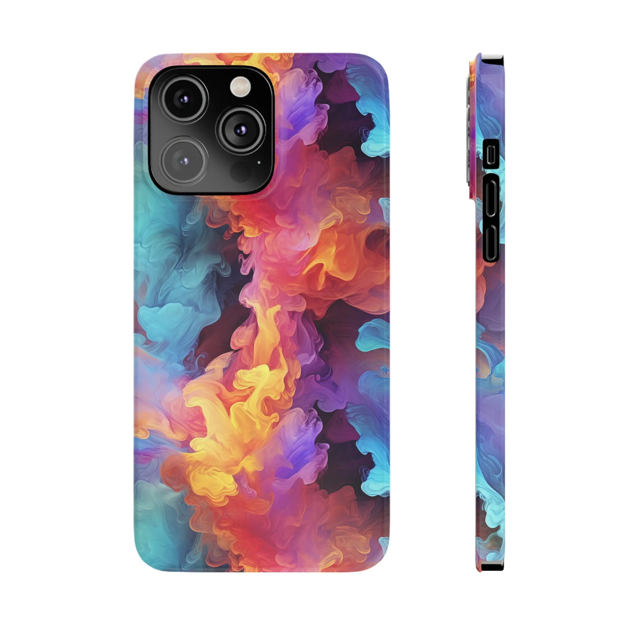 Abstract Blue, Purple, Yellow Smoke Design Sleek Elegance Wireless-Charging Compatible Phone Case Slim Phone Case compatible with over 20 iphone models