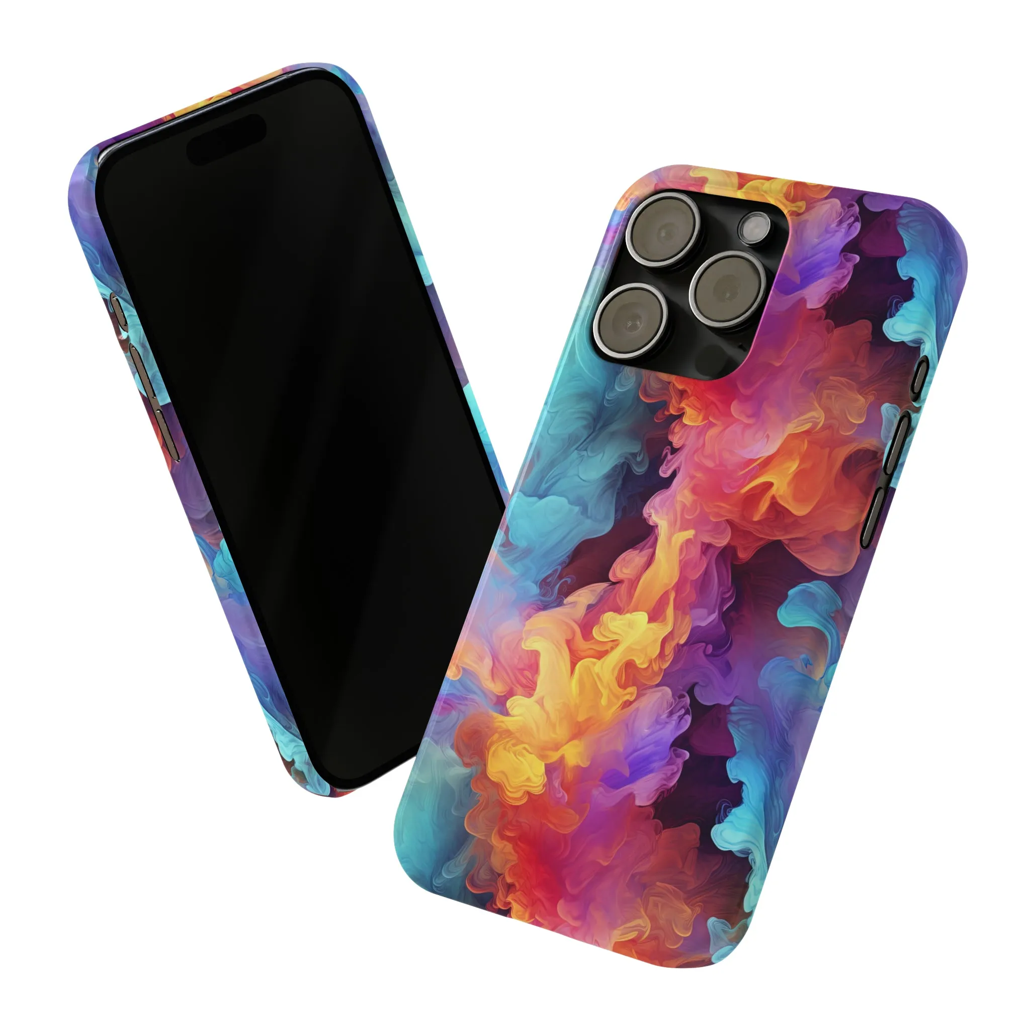 Abstract Blue, Purple, Yellow Smoke Design Sleek Elegance Wireless-Charging Compatible Phone Case Slim Phone Case compatible with over 20 iphone models