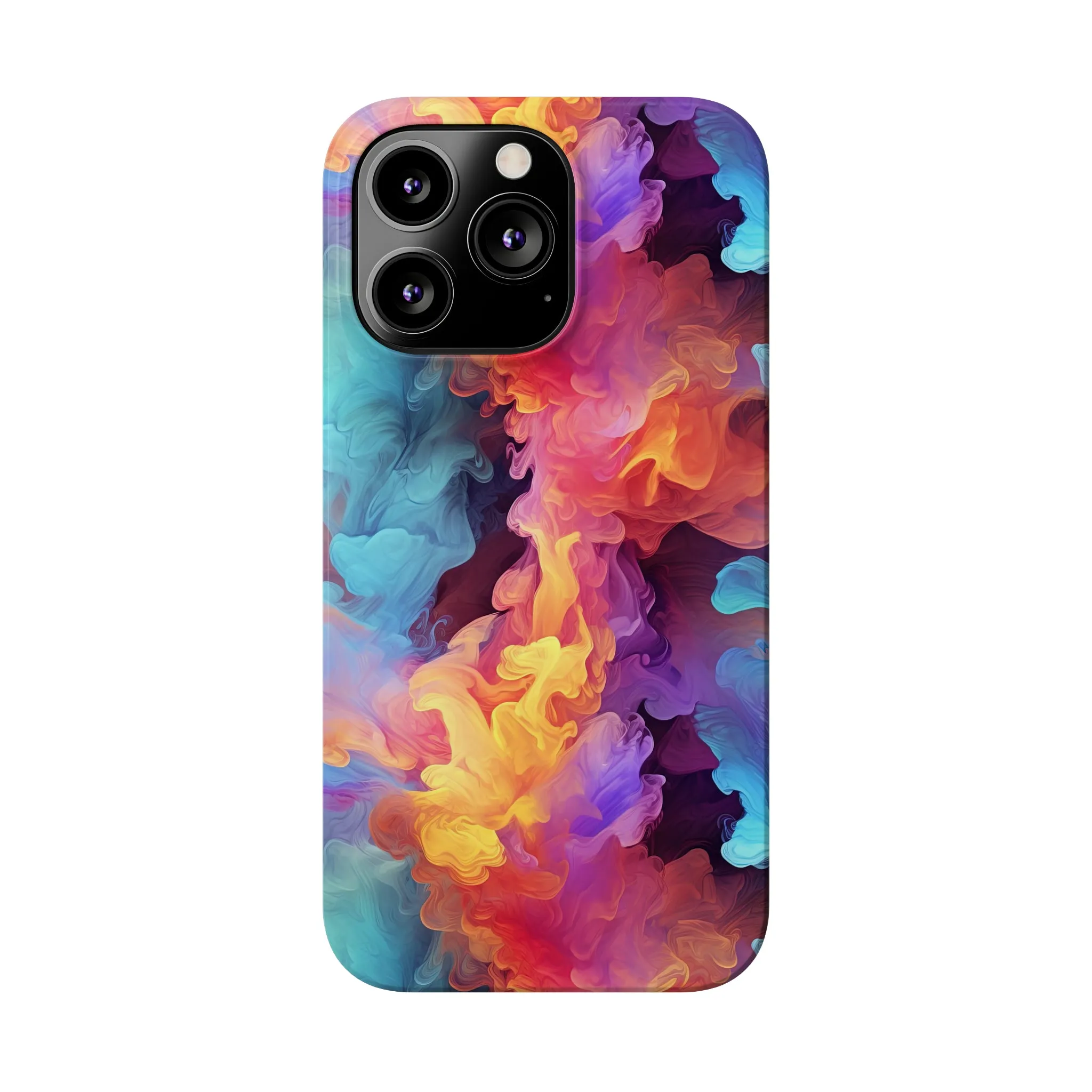 Abstract Blue, Purple, Yellow Smoke Design Sleek Elegance Wireless-Charging Compatible Phone Case Slim Phone Case compatible with over 20 iphone models