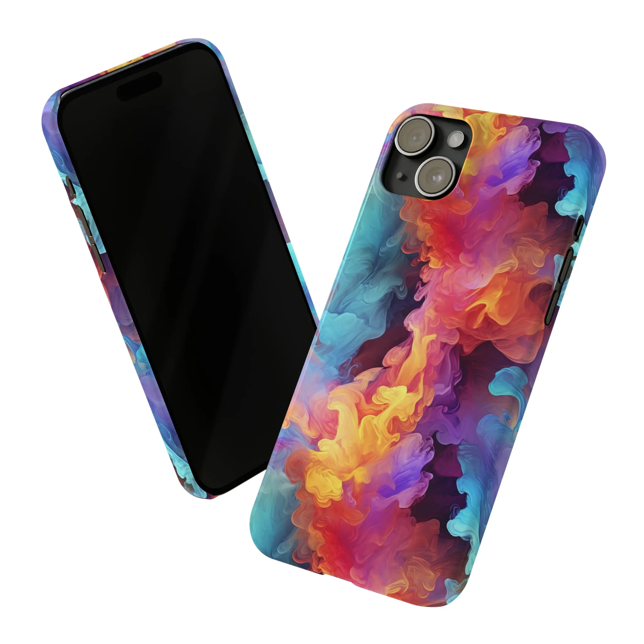 Abstract Blue, Purple, Yellow Smoke Design Sleek Elegance Wireless-Charging Compatible Phone Case Slim Phone Case compatible with over 20 iphone models