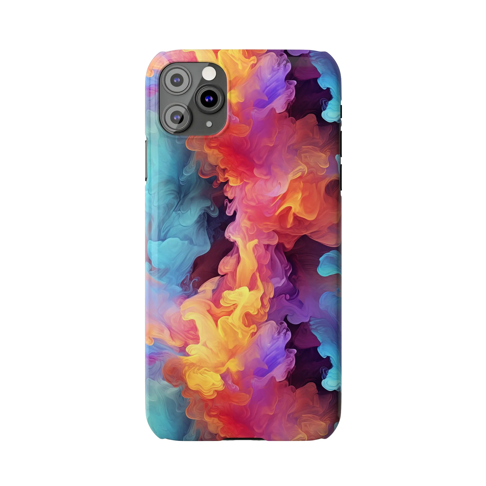 Abstract Blue, Purple, Yellow Smoke Design Sleek Elegance Wireless-Charging Compatible Phone Case Slim Phone Case compatible with over 20 iphone models