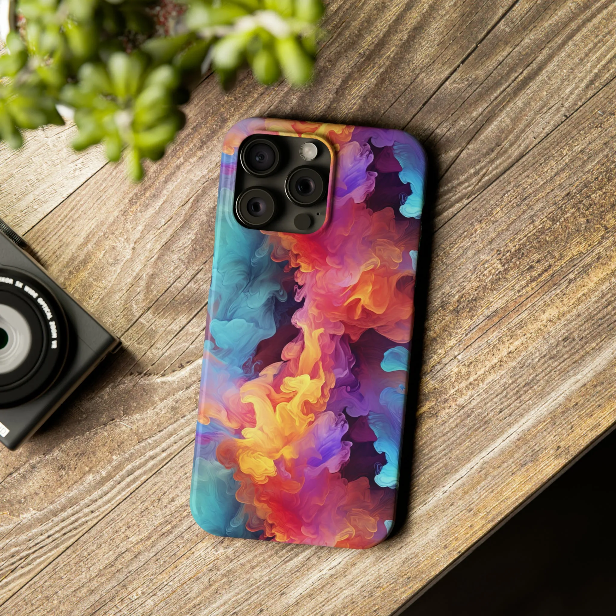 Abstract Blue, Purple, Yellow Smoke Design Sleek Elegance Wireless-Charging Compatible Phone Case Slim Phone Case compatible with over 20 iphone models