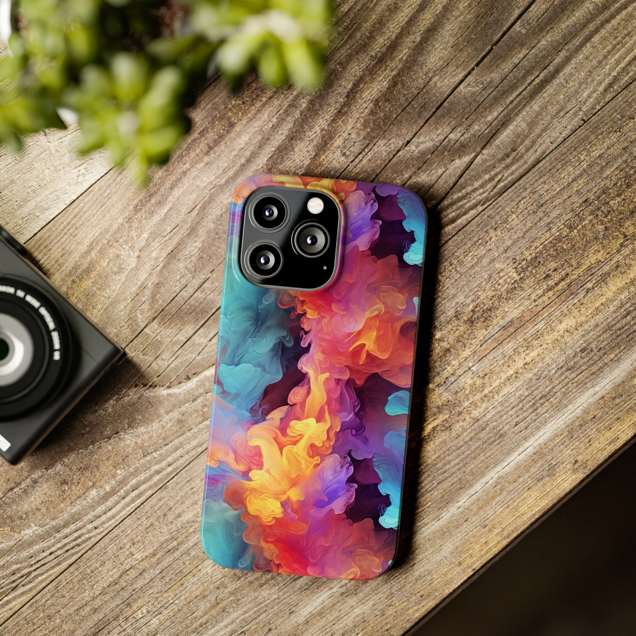 Abstract Blue, Purple, Yellow Smoke Design Sleek Elegance Wireless-Charging Compatible Phone Case Slim Phone Case compatible with over 20 iphone models