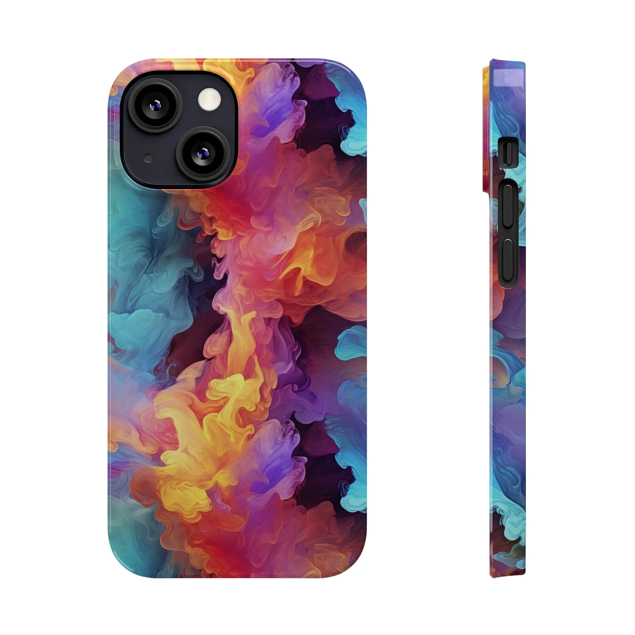 Abstract Blue, Purple, Yellow Smoke Design Sleek Elegance Wireless-Charging Compatible Phone Case Slim Phone Case compatible with over 20 iphone models