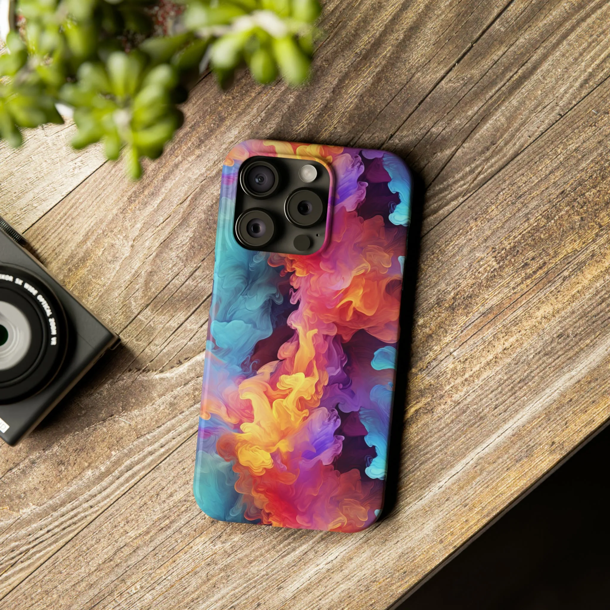 Abstract Blue, Purple, Yellow Smoke Design Sleek Elegance Wireless-Charging Compatible Phone Case Slim Phone Case compatible with over 20 iphone models