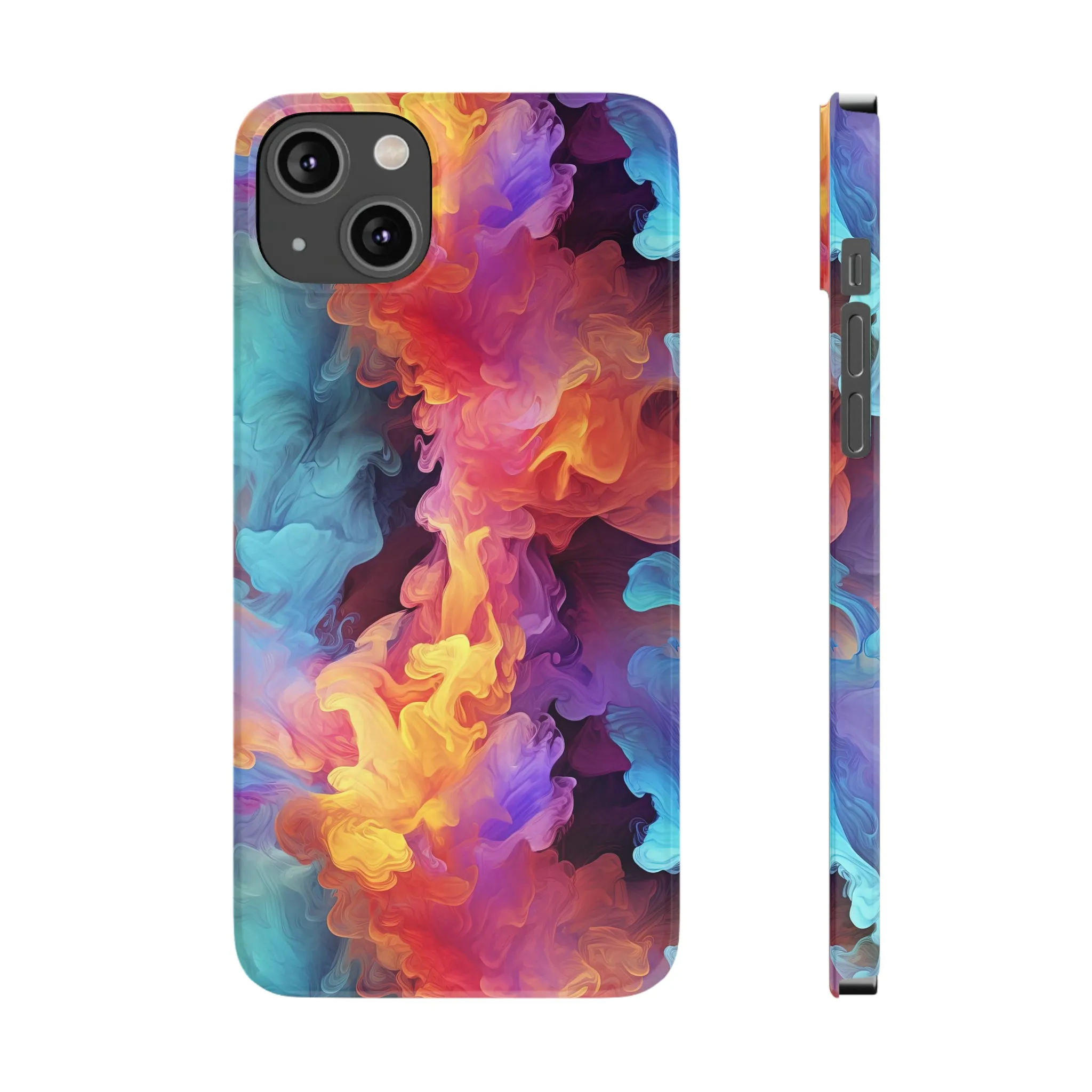 Abstract Blue, Purple, Yellow Smoke Design Sleek Elegance Wireless-Charging Compatible Phone Case Slim Phone Case compatible with over 20 iphone models