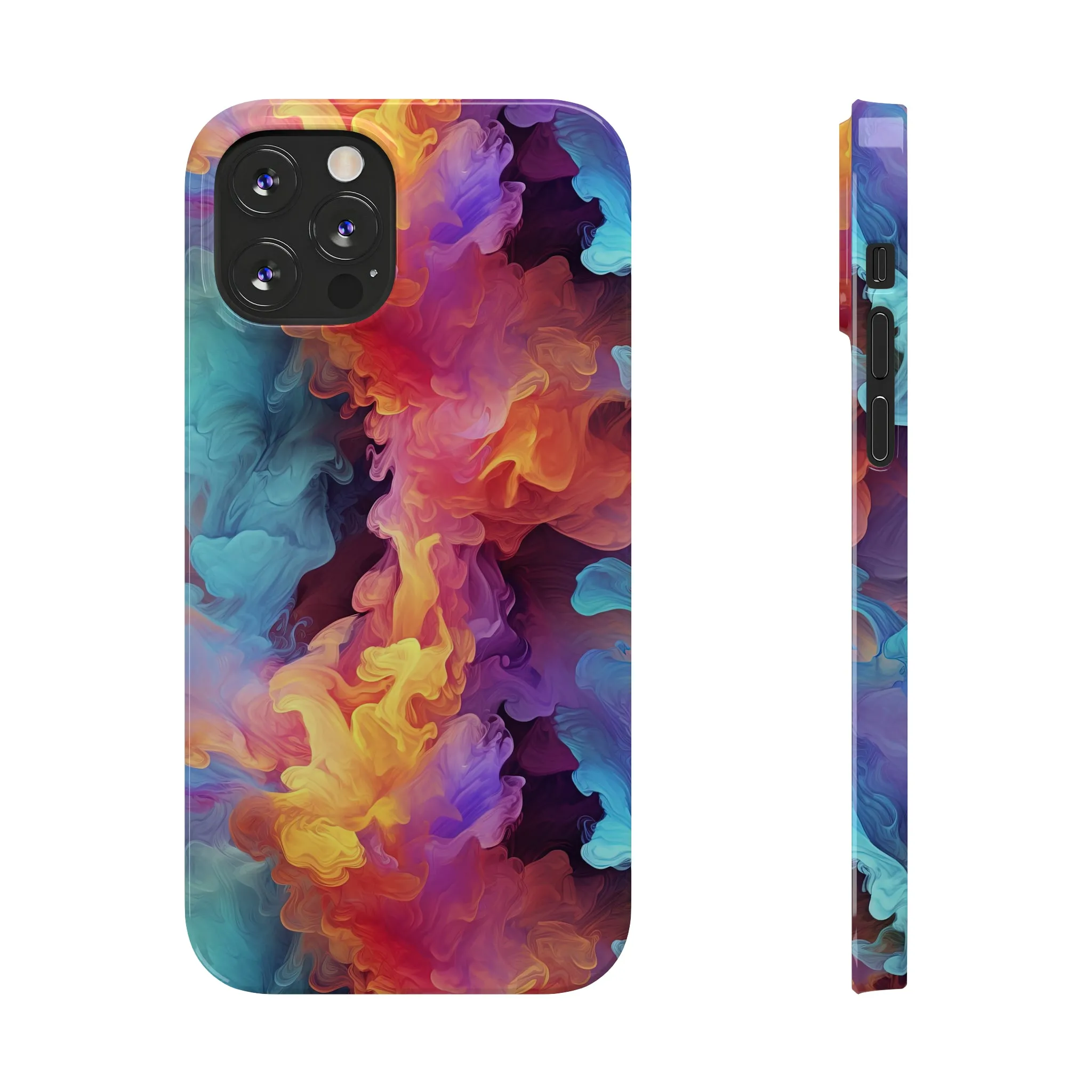 Abstract Blue, Purple, Yellow Smoke Design Sleek Elegance Wireless-Charging Compatible Phone Case Slim Phone Case compatible with over 20 iphone models