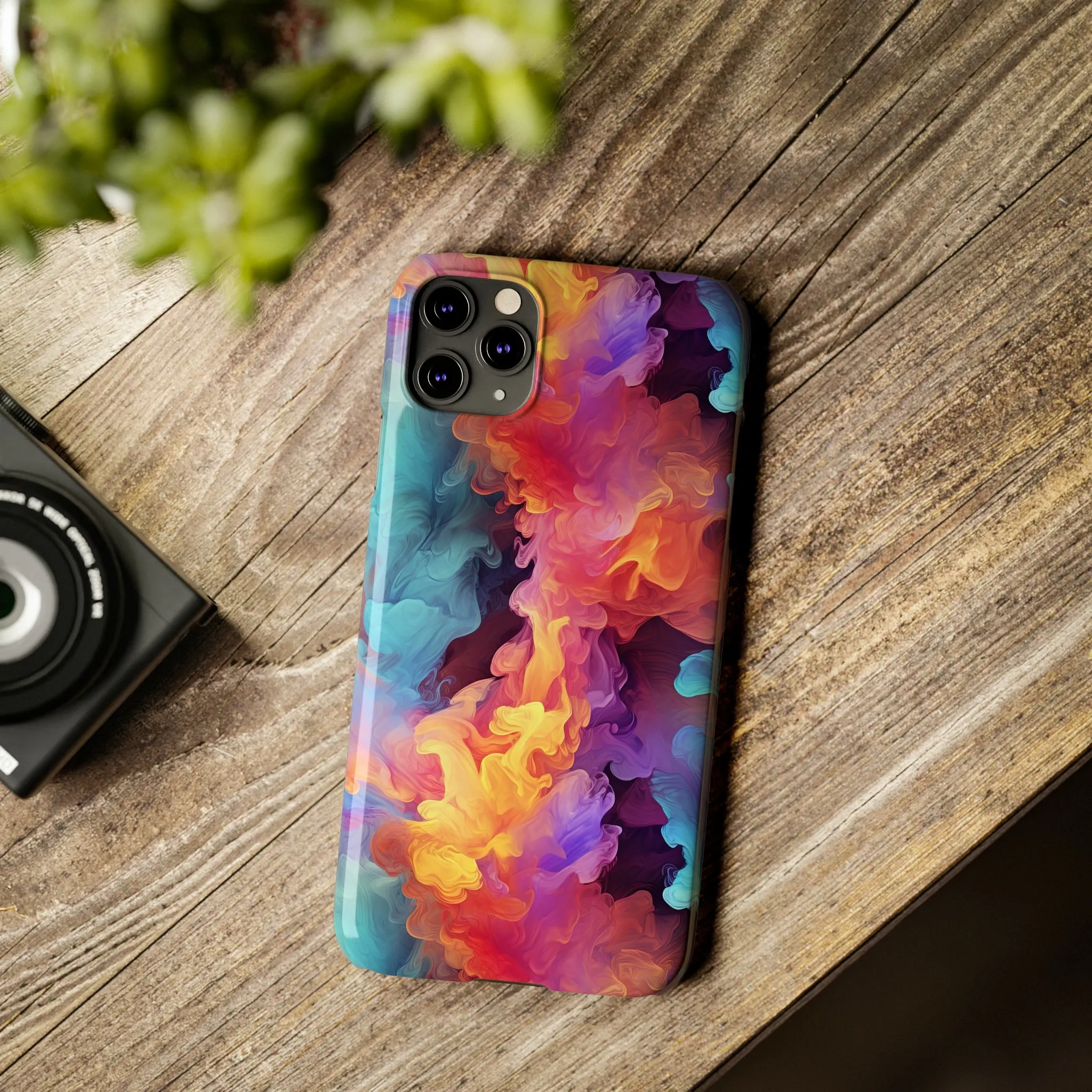 Abstract Blue, Purple, Yellow Smoke Design Sleek Elegance Wireless-Charging Compatible Phone Case Slim Phone Case compatible with over 20 iphone models