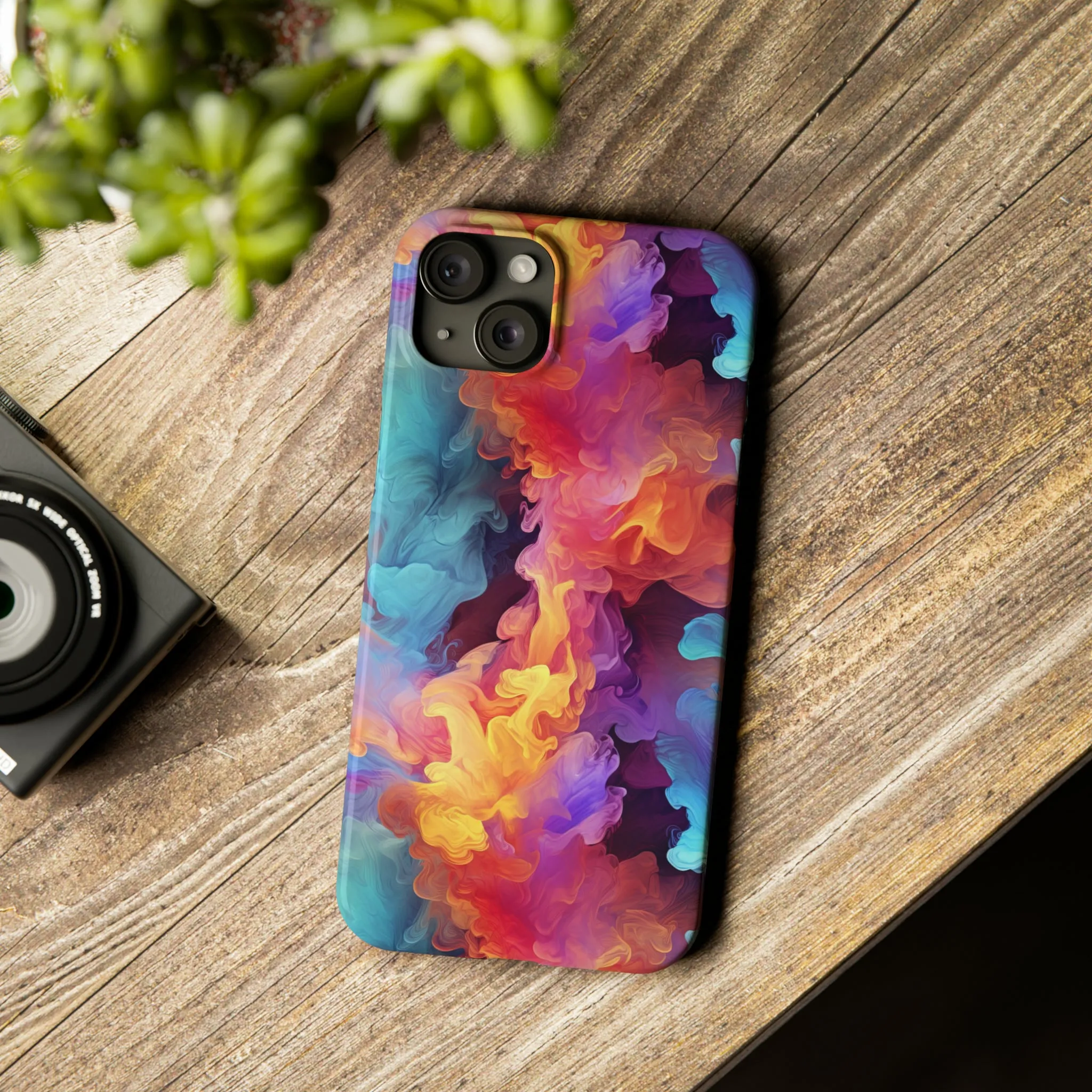 Abstract Blue, Purple, Yellow Smoke Design Sleek Elegance Wireless-Charging Compatible Phone Case Slim Phone Case compatible with over 20 iphone models