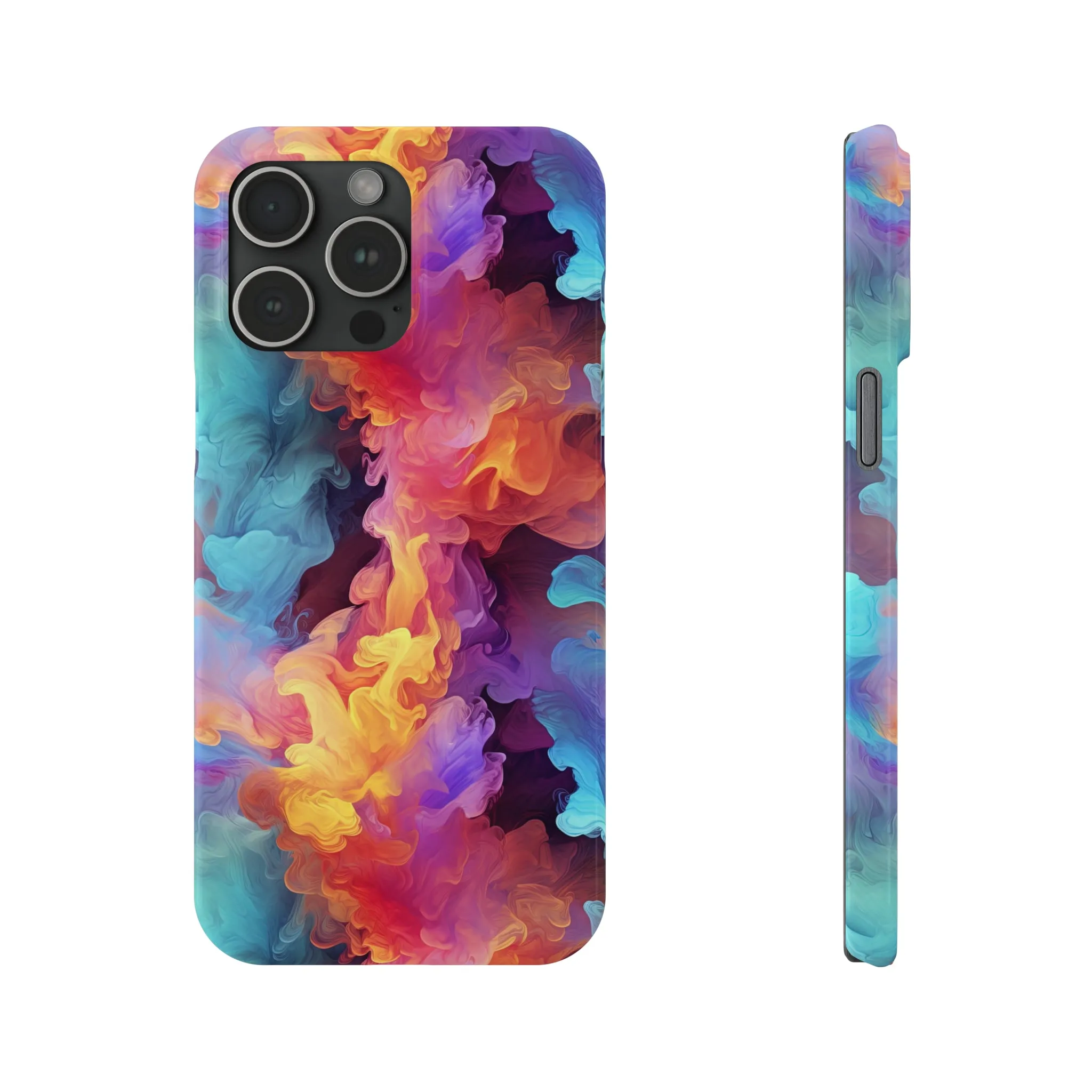 Abstract Blue, Purple, Yellow Smoke Design Sleek Elegance Wireless-Charging Compatible Phone Case Slim Phone Case compatible with over 20 iphone models