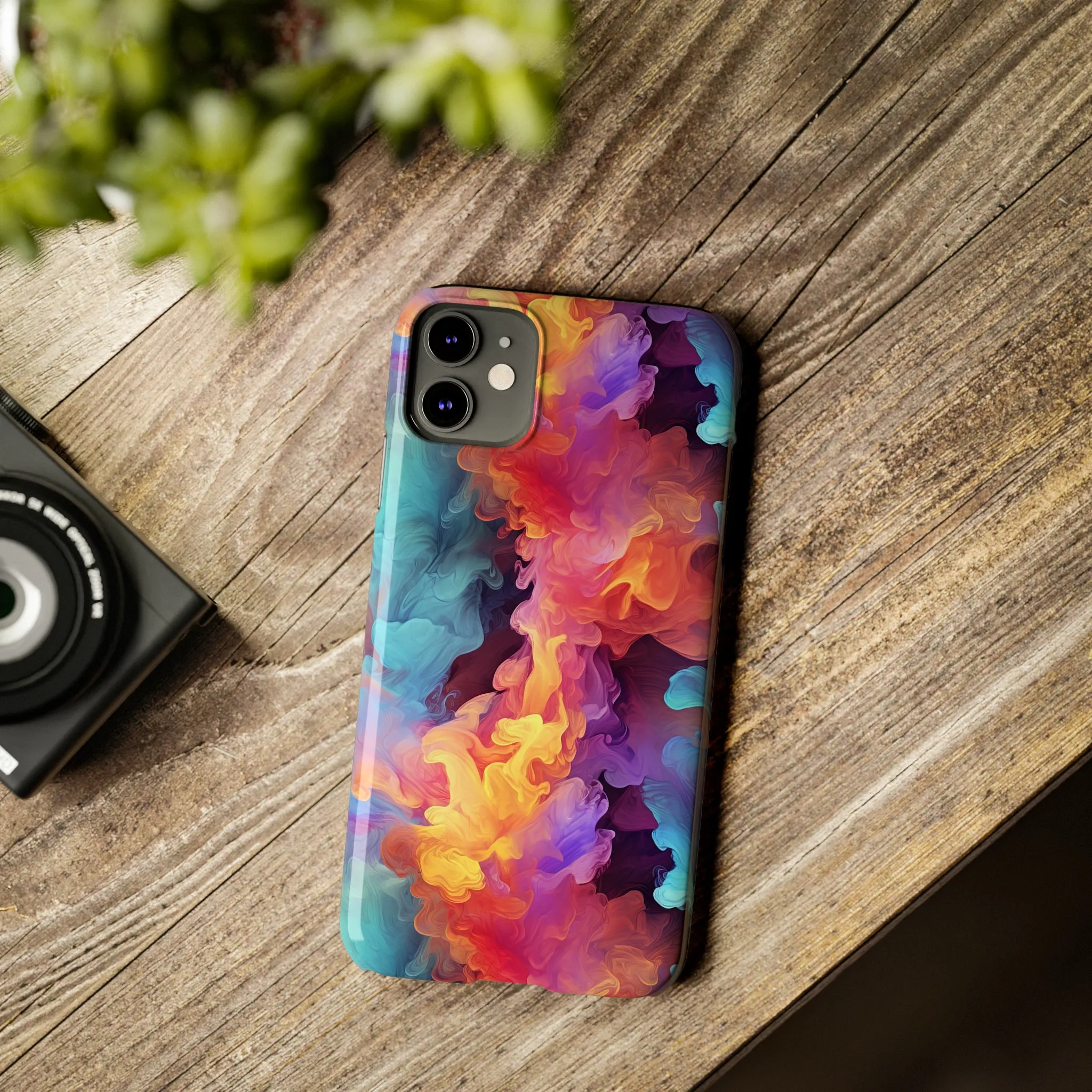 Abstract Blue, Purple, Yellow Smoke Design Sleek Elegance Wireless-Charging Compatible Phone Case Slim Phone Case compatible with over 20 iphone models