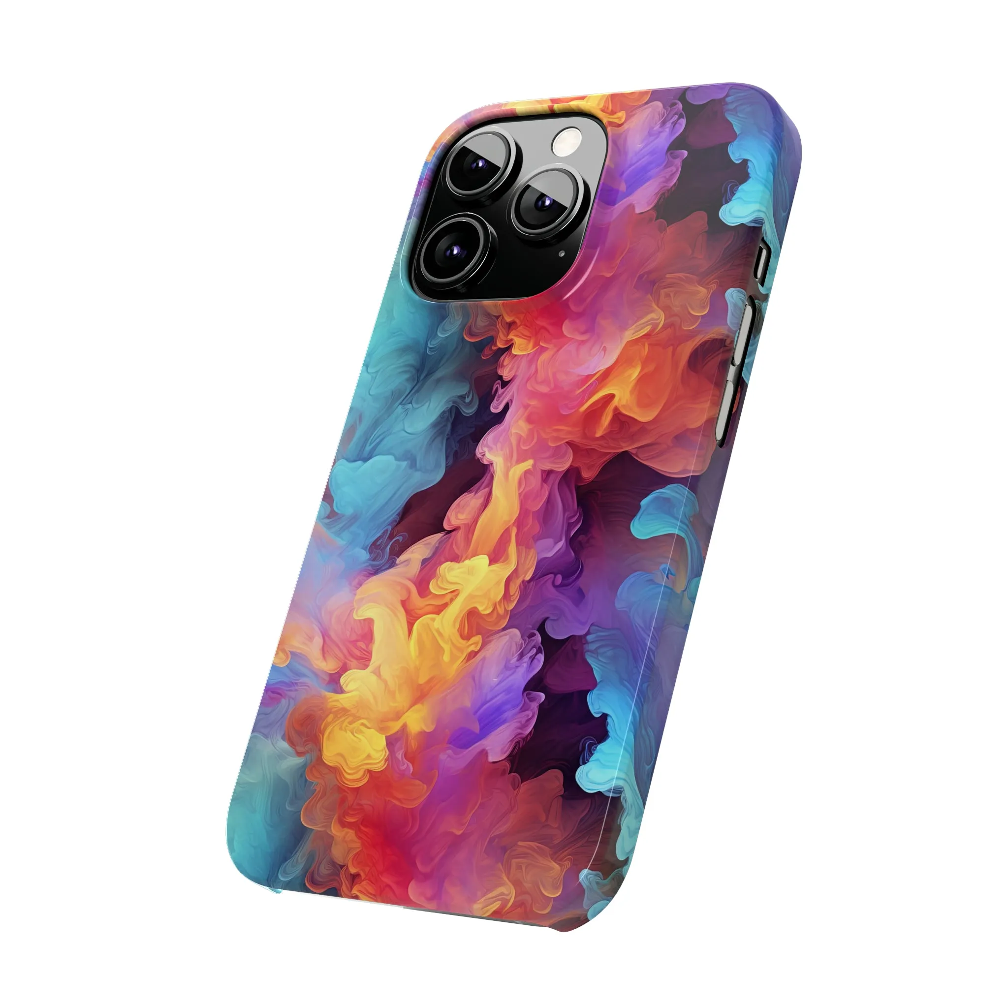 Abstract Blue, Purple, Yellow Smoke Design Sleek Elegance Wireless-Charging Compatible Phone Case Slim Phone Case compatible with over 20 iphone models