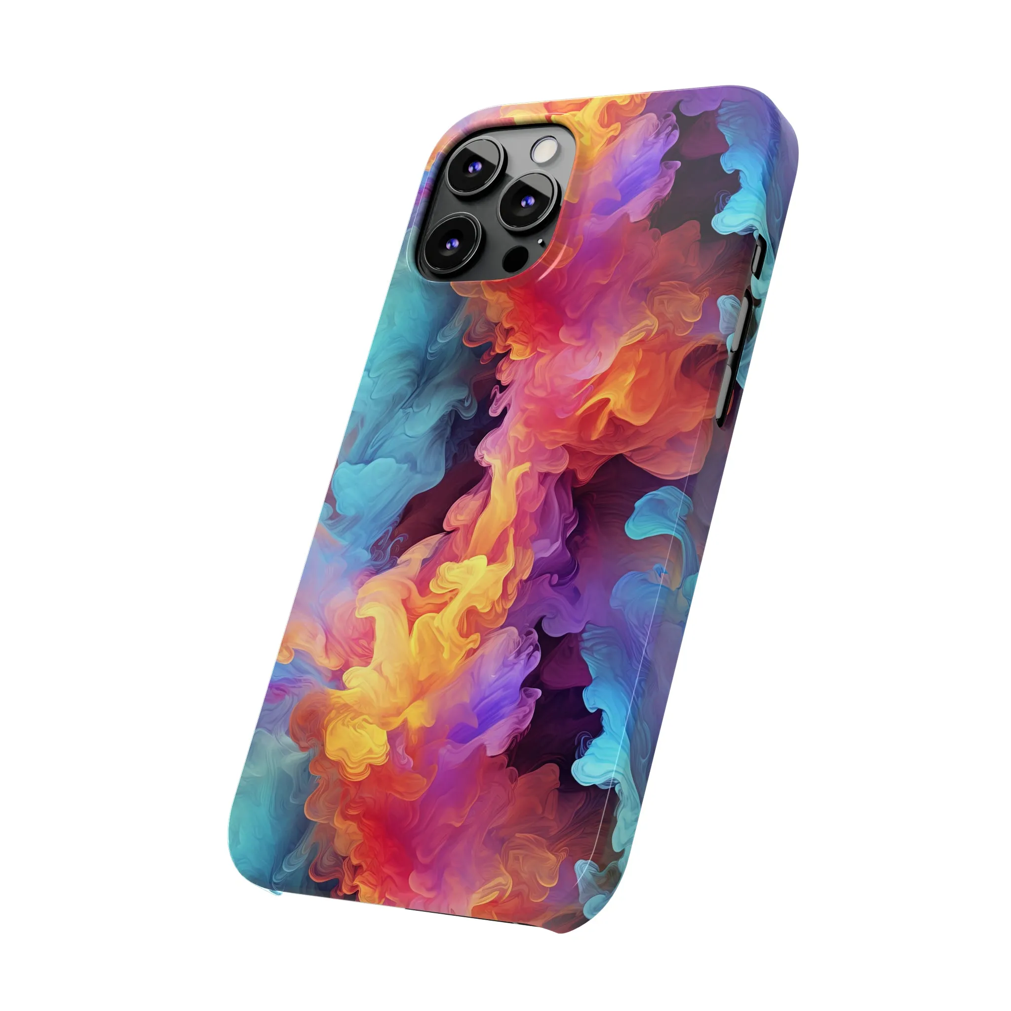 Abstract Blue, Purple, Yellow Smoke Design Sleek Elegance Wireless-Charging Compatible Phone Case Slim Phone Case compatible with over 20 iphone models