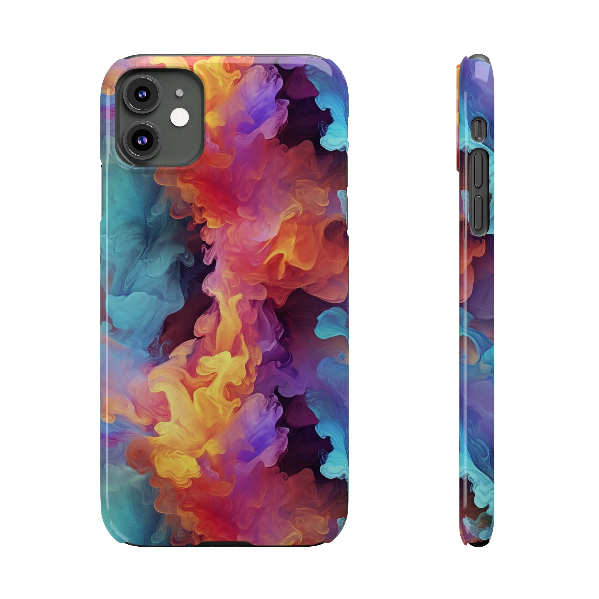 Abstract Blue, Purple, Yellow Smoke Design Sleek Elegance Wireless-Charging Compatible Phone Case Slim Phone Case compatible with over 20 iphone models