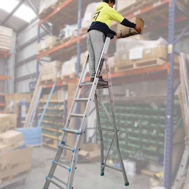 Adjustable Height Trade Series Telescopic Platform Ladders, 5 - 9 Step