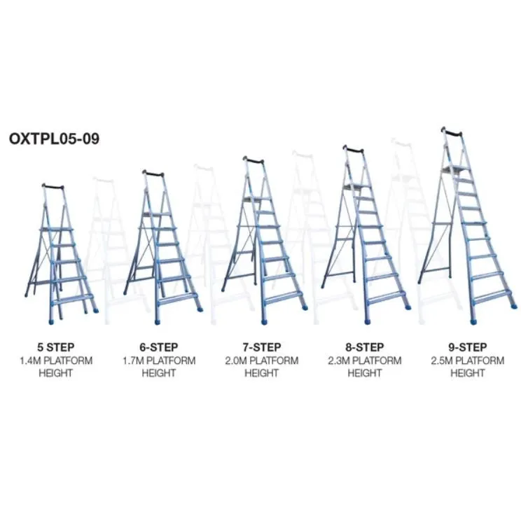 Adjustable Height Trade Series Telescopic Platform Ladders, 5 - 9 Step