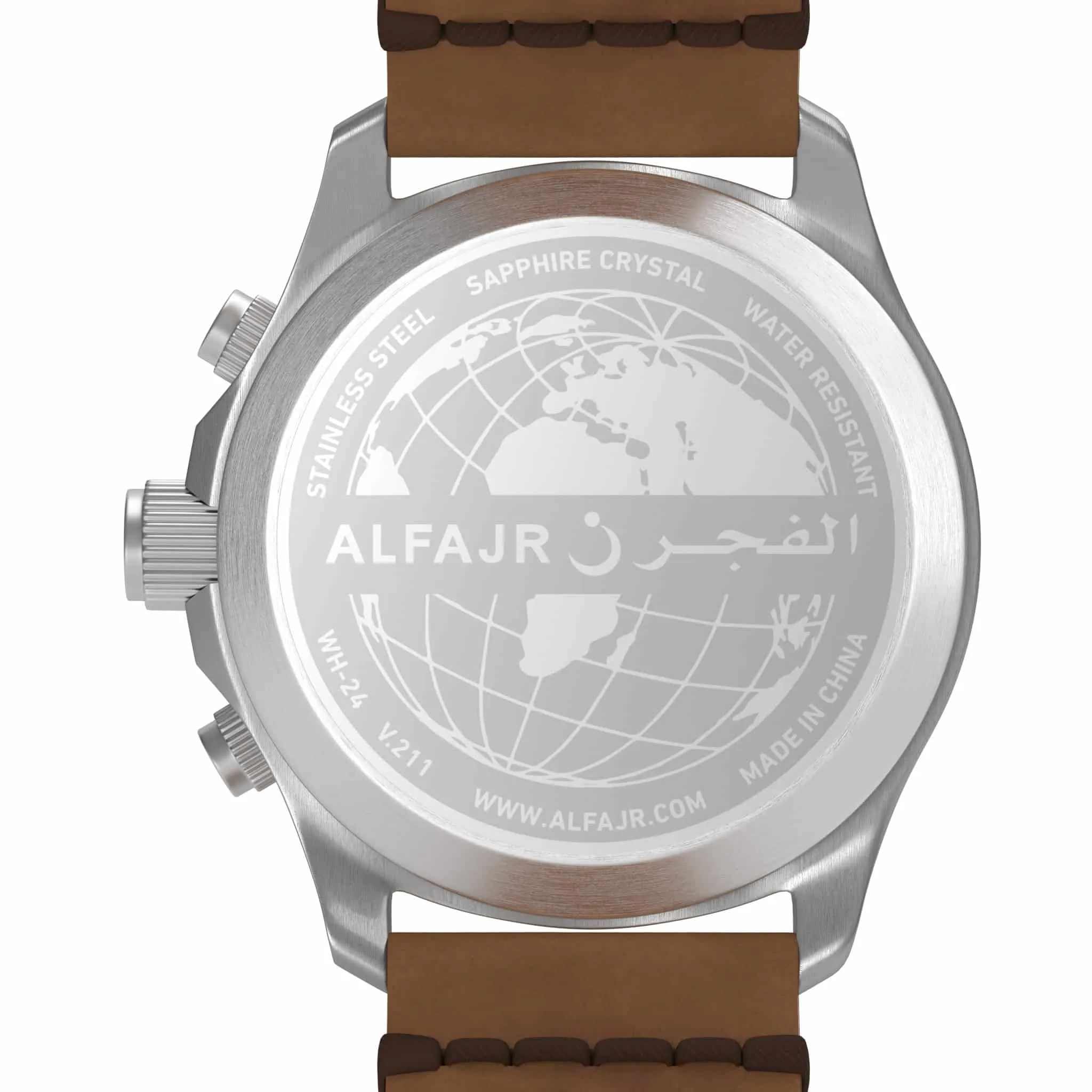 Alfajr WH-24 Dynamic 360 Leather Azan Wrist Watch - Silver Dial