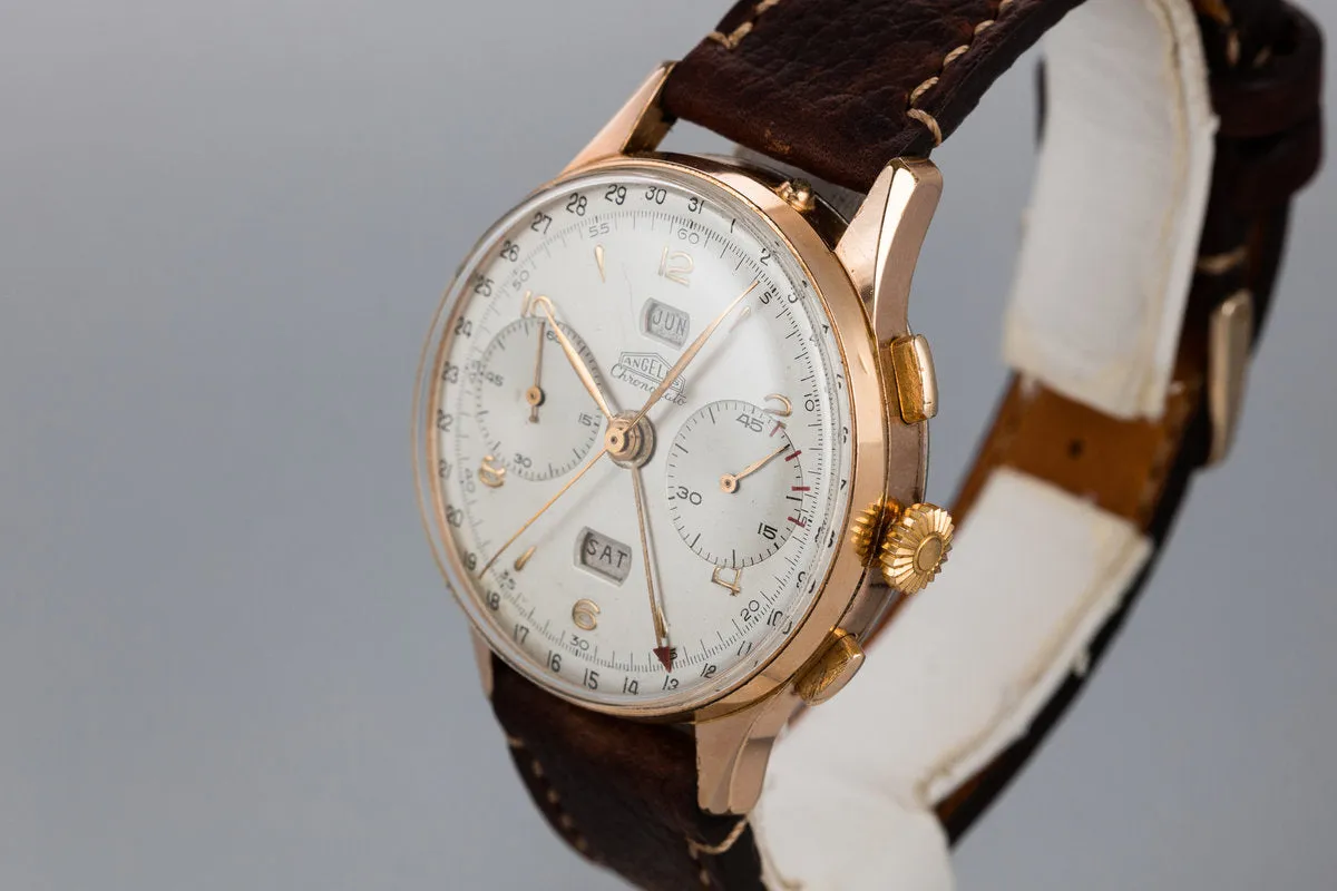 Angelus Rose Gold Plated Chronodate with Silver Dial