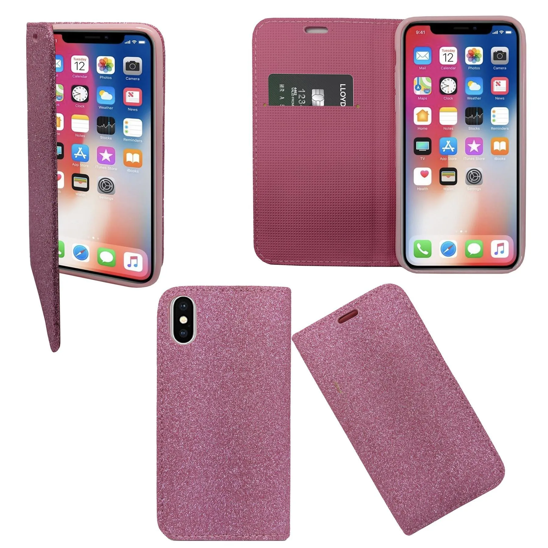 Apple iPhone X / XS Sparkly Glitter Flip Folio Book Wallet Case