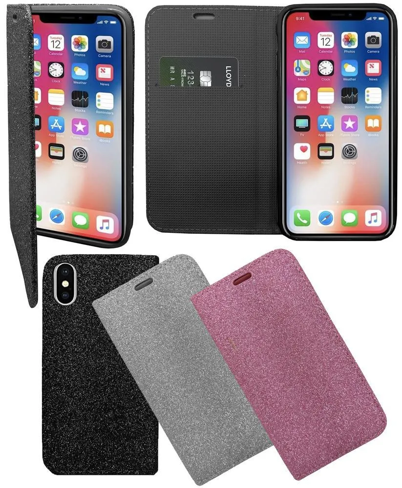 Apple iPhone X / XS Sparkly Glitter Flip Folio Book Wallet Case