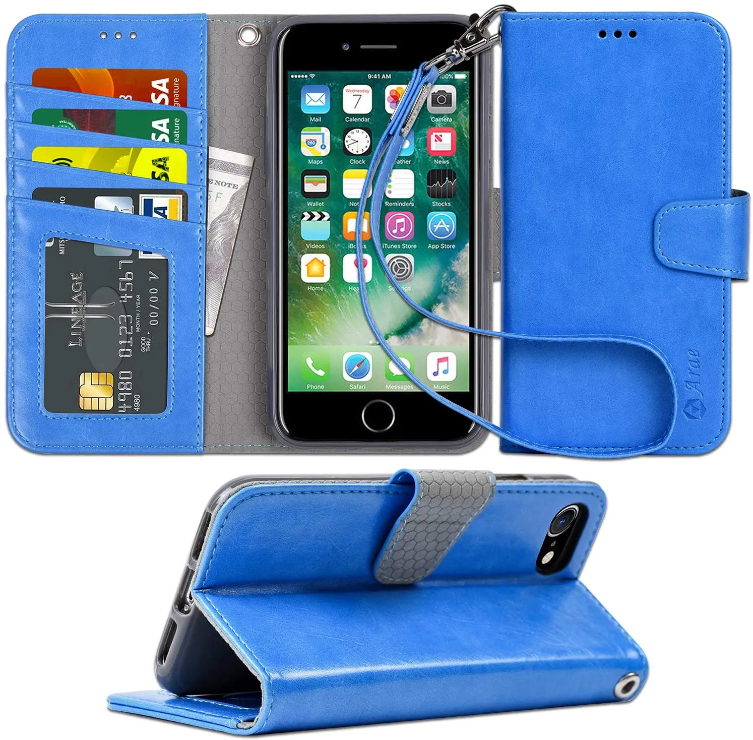 Arae Case for iPhone 7 / iPhone 8 / iPhone SE 2020, Premium PU Leather Wallet Case with Kickstand and Flip Cover for iPhone 7 / iPhone 8 / iPhone SE 2nd Generation 4.7 inch