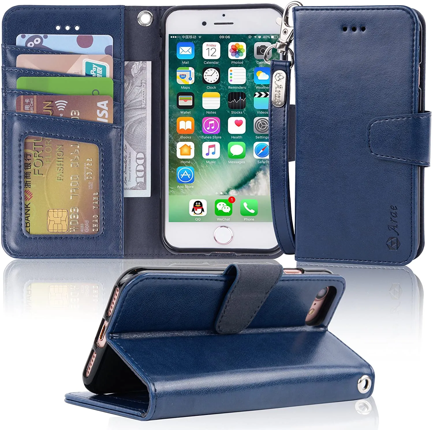 Arae Case for iPhone 7 / iPhone 8 / iPhone SE 2020, Premium PU Leather Wallet Case with Kickstand and Flip Cover for iPhone 7 / iPhone 8 / iPhone SE 2nd Generation 4.7 inch