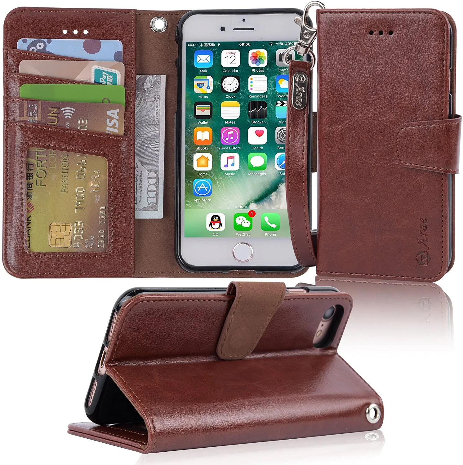 Arae Case for iPhone 7 / iPhone 8 / iPhone SE 2020, Premium PU Leather Wallet Case with Kickstand and Flip Cover for iPhone 7 / iPhone 8 / iPhone SE 2nd Generation 4.7 inch