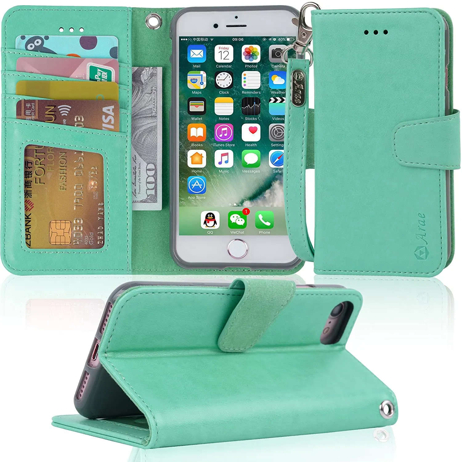 Arae Case for iPhone 7 / iPhone 8 / iPhone SE 2020, Premium PU Leather Wallet Case with Kickstand and Flip Cover for iPhone 7 / iPhone 8 / iPhone SE 2nd Generation 4.7 inch