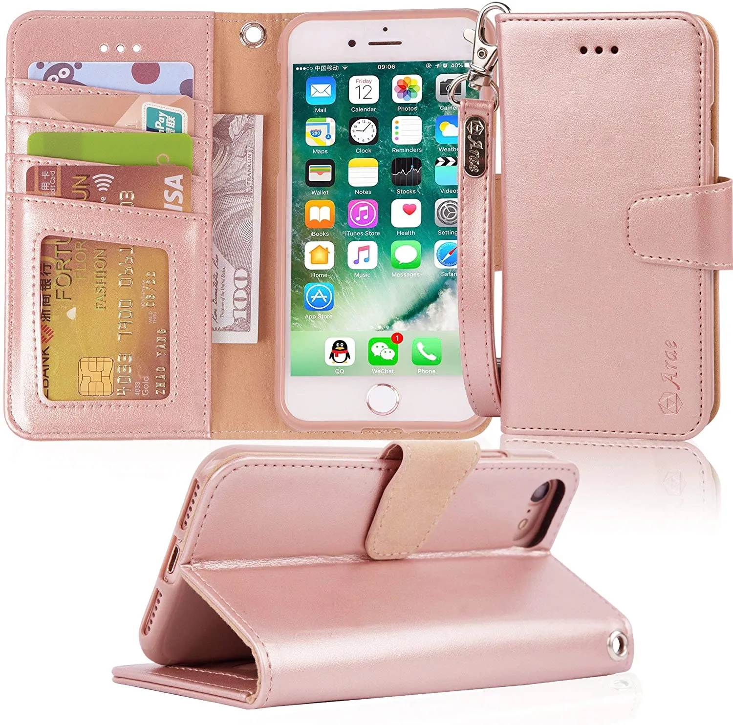 Arae Case for iPhone 7 / iPhone 8 / iPhone SE 2020, Premium PU Leather Wallet Case with Kickstand and Flip Cover for iPhone 7 / iPhone 8 / iPhone SE 2nd Generation 4.7 inch